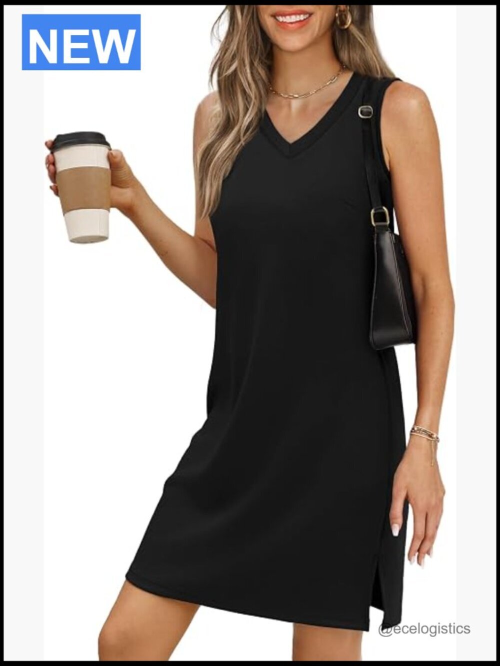 V-Neck Sleeveless Swing Dress with Side Splits
